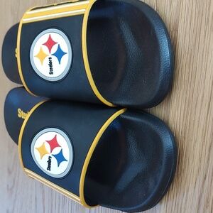 Steelers Pittsburgh NFL Black and Yellow Men's Slide Sandals XL 13 14